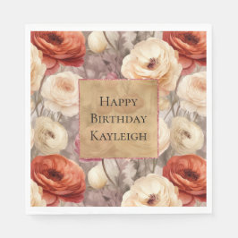 Cream Red Bourgogne Bloemen Verjaardag Servet