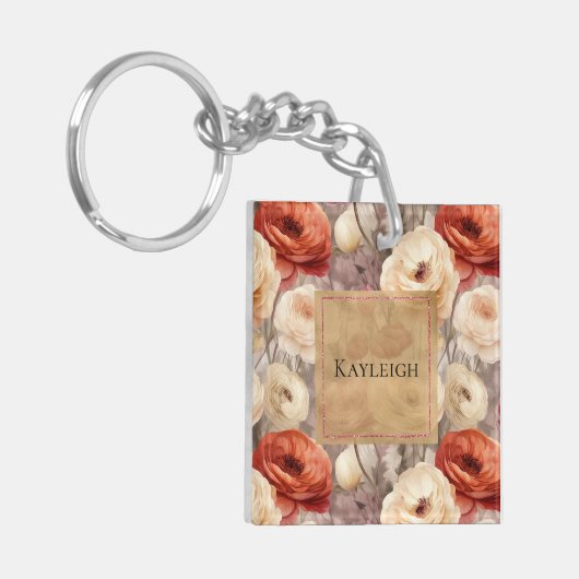 Cream Red Bourgogne Floral Sleutelhanger (Voorkant Links)