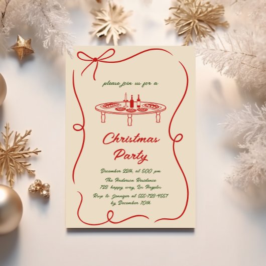 Cream & Red Christmas Party Uitnodiging