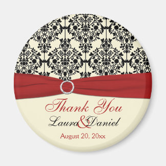 Cream, Red en Black Damask Bedankt Magnet