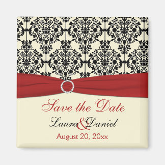 Cream, Red en Black Damask sparen de Magnet van de