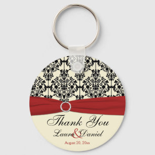 Cream, Red en Black Damask Wedding Favor Sleutelhanger