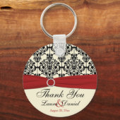 Cream, Red en Black Damask Wedding Favor Sleutelhanger (Voorkant)