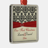 Cream, Red en Black Damask Wedding Keepomwille Metalen Ornament (Rechts)