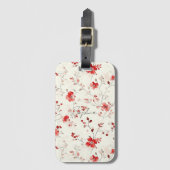 Cream Red Floral Christmas Bagagelabel (Voorkant (verticaal))