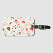 Cream Red Floral Christmas Bagagelabel (Voorkant (horizontaal))