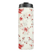 Cream Red Floral Christmas Thermosbeker (Voorkant)
