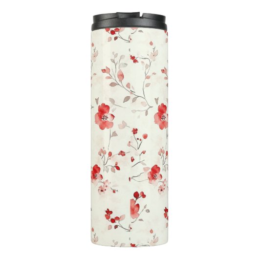 Cream Red Floral Christmas Thermosbeker (Achterkant)