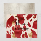 Cream Red Gold Western Koeienhuid Howdy Briefkaart (Voorkant / Achterkant)