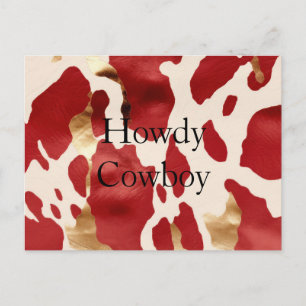 Cream Red Gold Western Koeienhuid Howdy Briefkaart