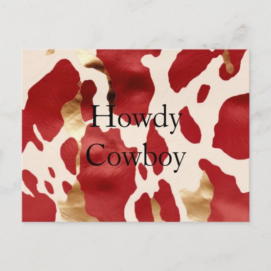 Cream Red Gold Western Koeienhuid Howdy Briefkaart (Voorkant)
