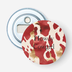 Cream Red Gold Western Koeienhuid Howdy Button Flesopener