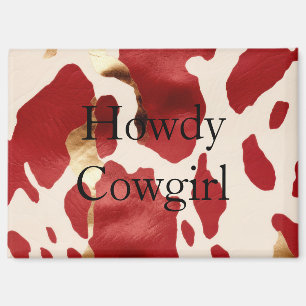 Cream Red Gold Western Koeienhuid Howdy Magneet