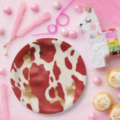 Cream Red Gold Western Koeienhuid Howdy Papieren Bordje (Feest)