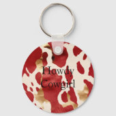 Cream Red Gold Western Koeienhuid Howdy Sleutelhanger (Voorkant)