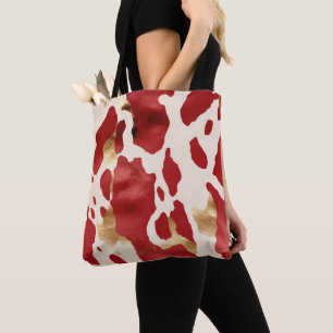 Cream Red Gold Western Koeienhuid Howdy Tote Bag