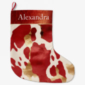 Cream Red Gold Western Koeienhuid Naam Grote Kerstsok (Voorkant)
