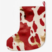 Cream Red Gold Western Koeienhuid Naam Grote Kerstsok (Achterkant)
