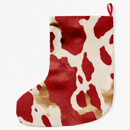 Cream Red Gold Western Koeienhuid Naam Grote Kerstsok (Achterkant)