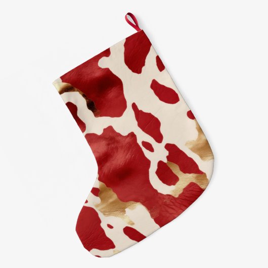 Cream Red Gold Western Koeienhuid Naam Grote Kerstsok (Achterkant (Hangend))