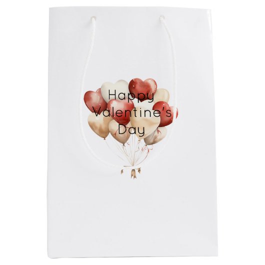 Cream Red Hearts Balloons Valentine's Day Medium Cadeauzakje (Voorkant)