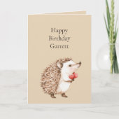 Cream Red Hearts Hedgehog Verjaardag Kaart (Voorkant)