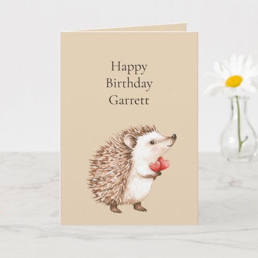 Cream Red Hearts Hedgehog Verjaardag Kaart (Kleine Plant)