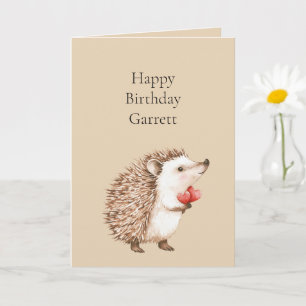 Cream Red Hearts Hedgehog Verjaardag Kaart