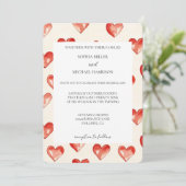 Cream Red Hearts Love Wedding Kaart (Staand voorkant)