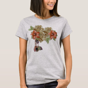 Cream & Red Leather Flowers T-shirt