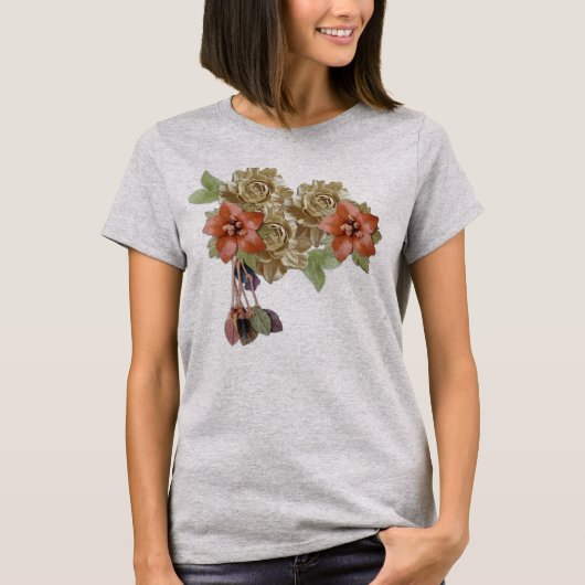 Cream & Red Leather Flowers T-shirt (Voorkant)