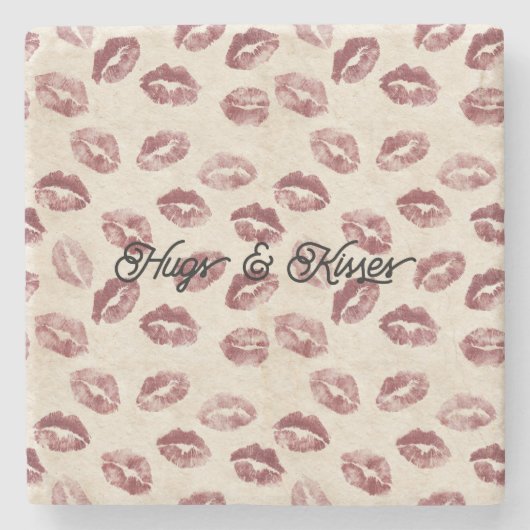 Cream Red Lips Kisses Flirty Love Stenen Onderzetter (Voorkant)