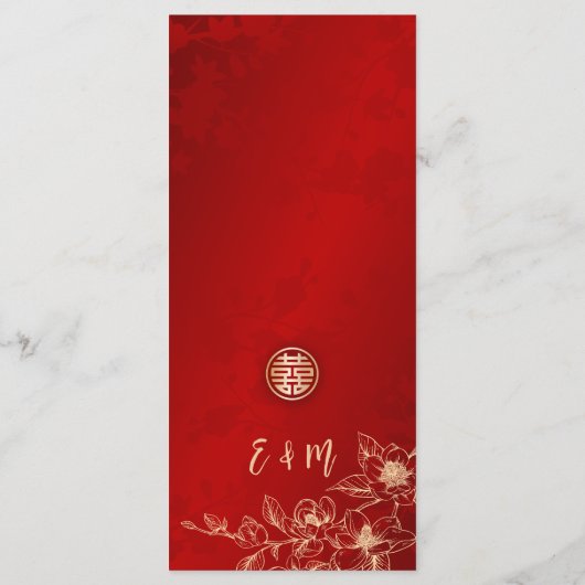 Cream Red Magnolia Chinees Trouwmenu Kaart (Achterkant)