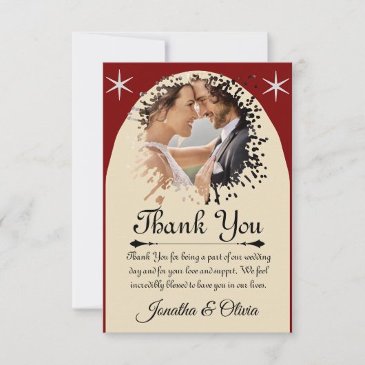 Cream & Red Modern Classic Wedding W Note Bedankkaart (Voorkant)