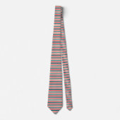 Cream, Red, Navy Blue Striped Necktie Stropdas (Voorkant)