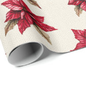 Cream Red Poinsettia Bloemen Kerstmis Cadeaupapier (Rol Hoek)