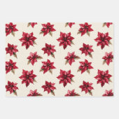 Cream Red Poinsettia Bloemen Kerstmis Inpakpapier Vel (Voorkant)