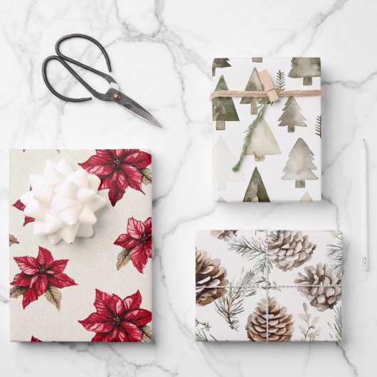 Cream Red Poinsettia Bloemen Kerstmis Inpakpapier Vel (Voorkant)