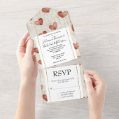 Cream Red Romantic Hearts Wedding All In One Uitnodiging (Afscheurbaar)