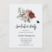 Cream & Red Rose Boho Bloemboeket Afstuderen Uitnodiging Briefkaart (Voorkant)