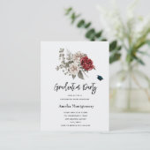Cream & Red Rose Boho Bloemboeket Afstuderen Uitnodiging Briefkaart (Staand voorkant)