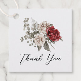 Cream & Red Rose Boho Bloemboeket Dank u Bedankjes Labels