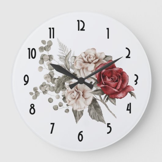 Cream & Red Rose Boho Bloemboeket Grote Klok (Voorkant)