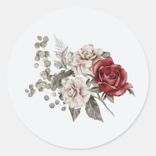 Cream & Red Rose Boho Bloemboeket Ronde Sticker (Voorkant)