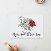 Cream & Red Rose Boho Bloemboeket Valentijns Notitiekaartje (Voorkant / Achterkant in situ)