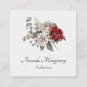 Cream & Red Rose Boho Bloemboeket Vierkante Visitekaartje (Voorkant)