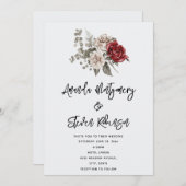 Cream & Red Rose Boho Bloemen Boeket Bruiloft Kaart (Voorkant / Achterkant)