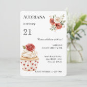 Cream Red Rose Cupcake Hearts Floral Birthday Kaart (Staand voorkant)