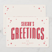 Cream + Red Season's Greetings Retro Stars Flat Feestdagenkaart (Voorkant / Achterkant)