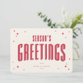 Cream + Red Season's Greetings Retro Stars Flat Feestdagenkaart (Staand voorkant)